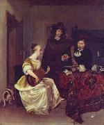 Gerard ter Borch the Younger A Woman playing a Theorbo to Two Men oil painting reproduction